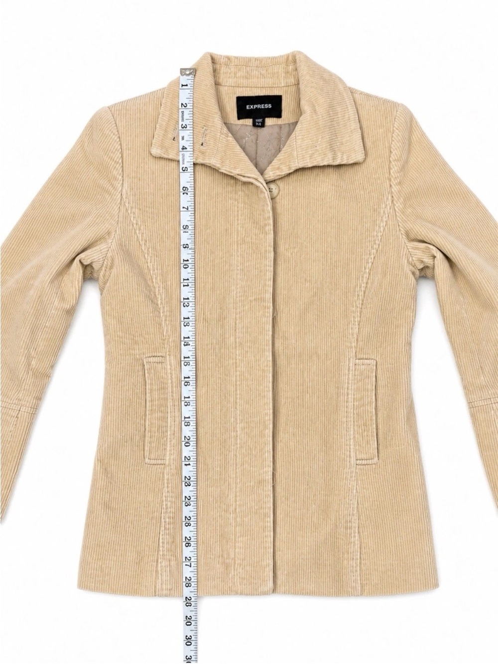 Vintage Express Tan Corduroy Jacket Womens XS Quilted Lined Fitted Coat 5/6 - Picture 6 of 10